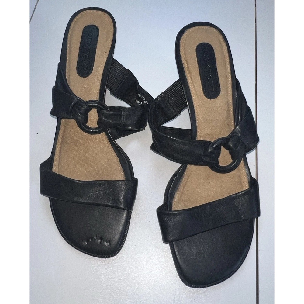 Rockport Women's Soft Leather Slip-On Sandal in Black Size 8 M